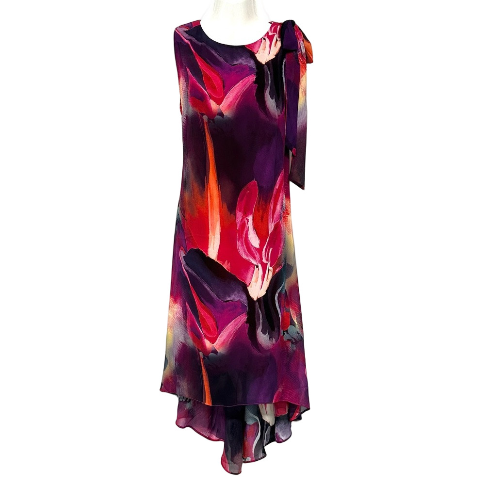 Frank Lyman floral dress Size 12 sleeveless midi round neck Resort wedding party